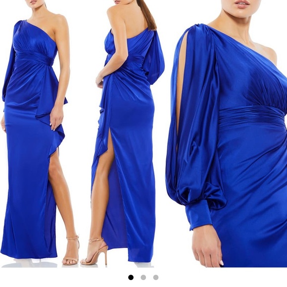 NWOT MAC DUGGAL One Shoulder Long Sleeve Satin Formal Gown - Picture 2 of 12